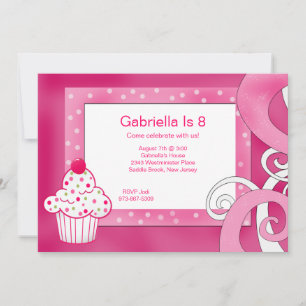 Rosa, Bolinhas, Convite de aniversário Cupcake