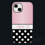 Rosa Bolinhas Preto<br><div class="desc">Capas de iphone personalizada personalizada com seu nome em cor-de-rosa e projetada com bolinhas brancas sobre preto na parte inferior, e cor-de-rosa gradiente na parte superior. Esta é a capas de iphone perfeita para pessoas que gostam de padrões de bolinhas e cor rosa. Escolha o modelo do seu iPhone para...</div>