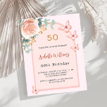 Rosa borboletas arca floral Convite de aniversário<br><div class="desc">Um fundo cor-de-rosa pincelado com um rosa dourado e um arco colorido de pêssego. Decorados com ouro rosa e borboletas cor-de-rosa esbranquiçada, rosa, eucalipto verde e borboletas. Personalize e adicione seu nome e detalhes da festa. Traseira: cor de fundo rosa dourada. 1 folha = 1 convite impresso de borda a...</div>