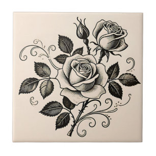 Rosa Botânica Clássica Preta Vintage em Flor