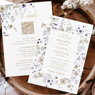 Rosa Branca Dourado Floral Convite de Casamento Tu