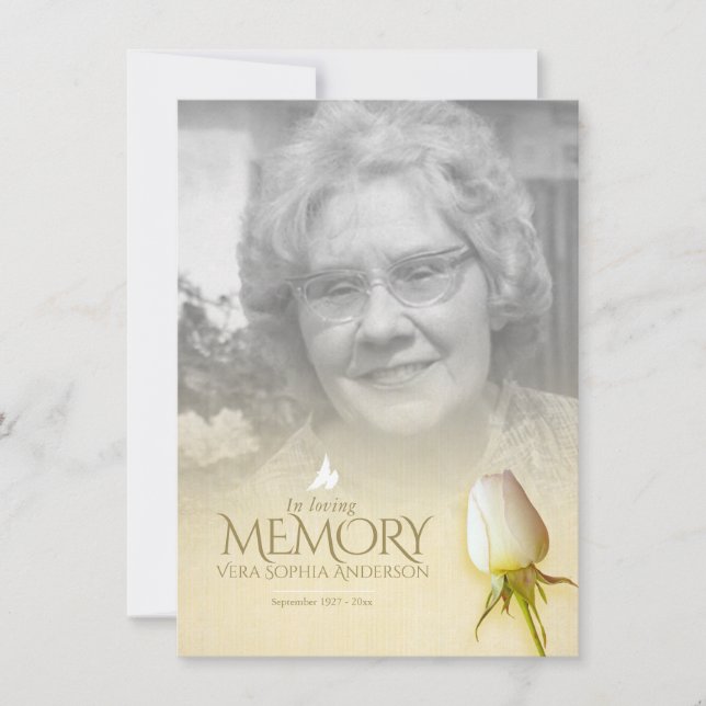 Rosa branca funeral foto poema de lembrança (Frente)