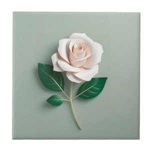 Rosa Branca Minimalista Em Verde