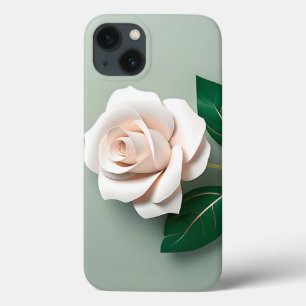 Rosa Branca Minimalista Em Verde