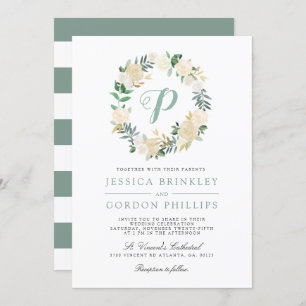 Rosa Branca Strike  Convite de casamento de Monogr