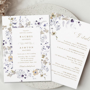 Rosa Branco Dourado Floral Convite de Casamento Tu
