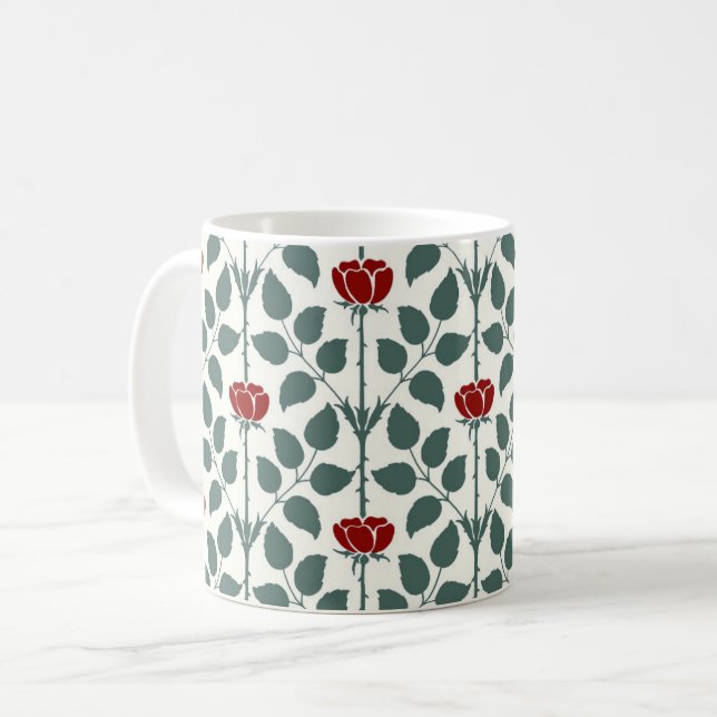 Rosa Briar de Voysey, caneca vermelha escura de ca (Frente Esquerda)