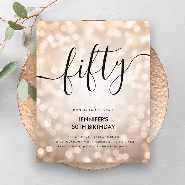 ROSA BUDGET Luzes luminosas Douradas de luz 50º An (BUDGET Rose Gold Glitter Lights 50th Birthday )