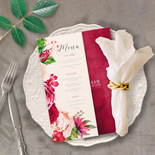 Rosa Burgundy/Cream Wedding Menu ID584 (Criador carregado)
