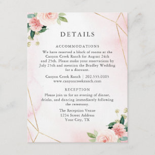 Rosa & cartão de detalhes floral geométrico