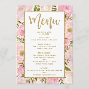 Rosa & cartão floral Dourado do modelo do menu do