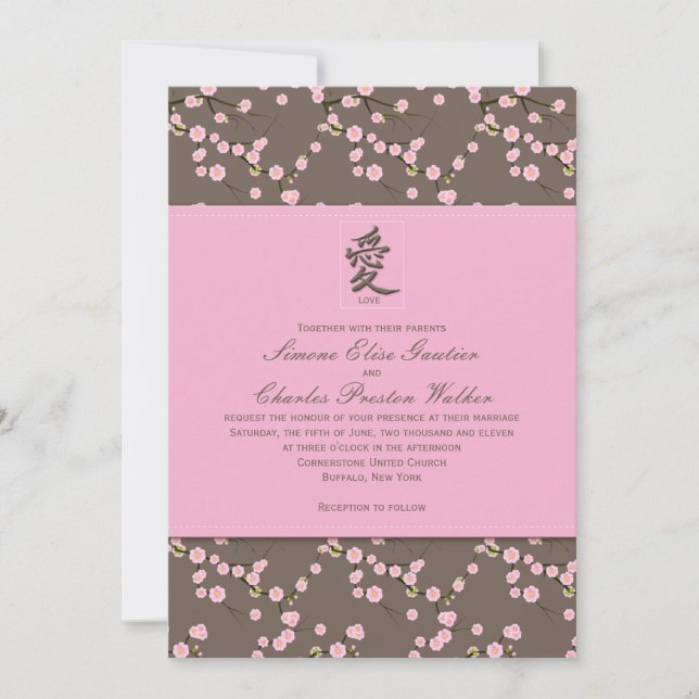Rosa, Castanho Cereja Blossomo Convite para Casame (Frente)
