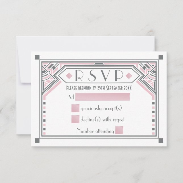 Rosa - Cinza Gatsby Art Deco Style Weding RSVP (Frente)