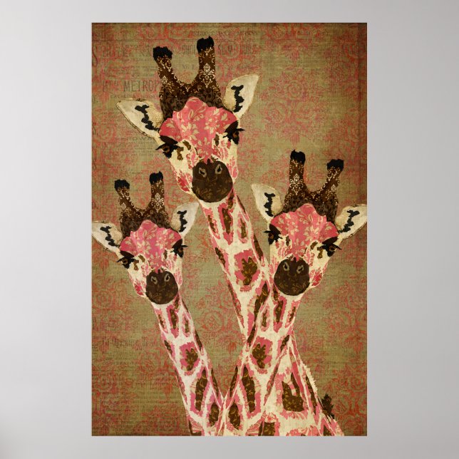 Rosa & Cobre Girafas Art Poster (Frente)