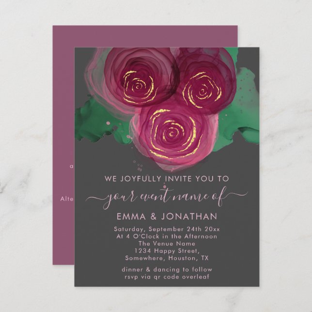 Rosa Código Floral QR Grafite Borgondy Marsala (Frente/Verso)