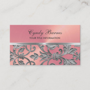 Rosa com Cartão de visita Silver Damask