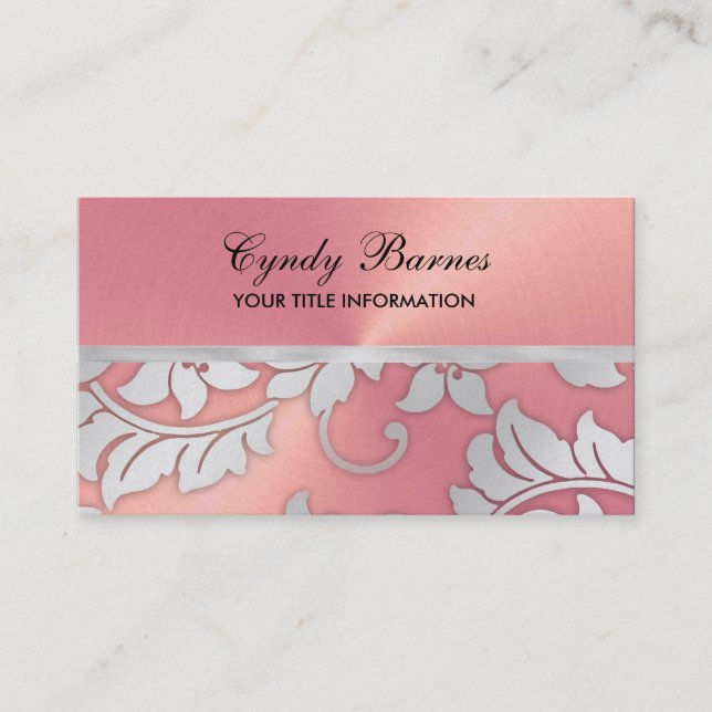 Rosa com Cartão de visita Silver Damask (Frente)