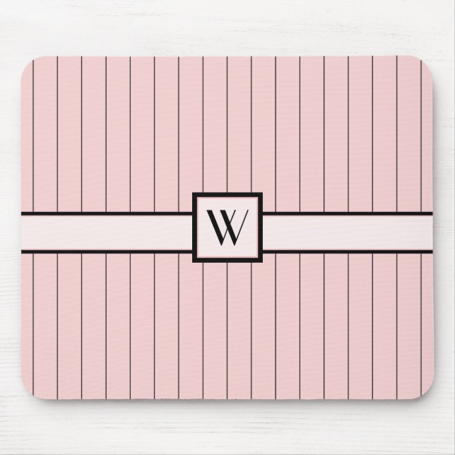 Rosa com Pinstripes Mousepad Preto (Frente)