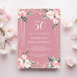 Rosa | Convite à apresentação de aniversário, cor-<br><div class="desc">Procurando um belo e elegante convite de aniversário? Veja o nosso convite floral cor-de-rosa, rosa, com uma incrível estrutura geométrica dourada! Este convite personalizável é perfeito para qualquer celebração de aniversário, seja um doce 16, 30, ou 60. As delicadas flores cor-de-rosa acrescentam um toque de feminilidade, enquanto a estrutura dourada...</div>