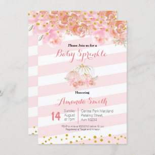 Rosa, convite Dourado para o Sprinkle de bebê de a