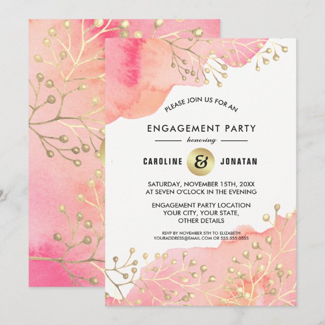 Rosa | Convite para Festas de noivado Botânica de  (Frente/Verso)