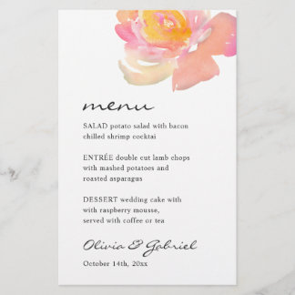 Rosa cor d'água rosa. menu de casamento moderno da