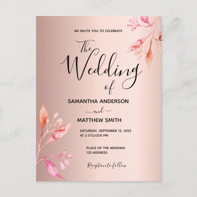 Rosa cor-de-rosa, convite para o casamento floral (Frente)