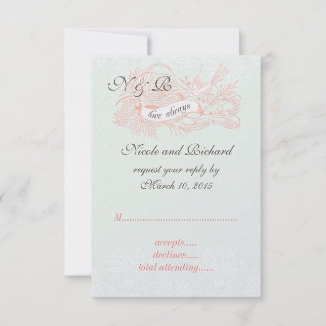 Rosa Coral Verde Menta Resposta para Casamento Vin (Frente)