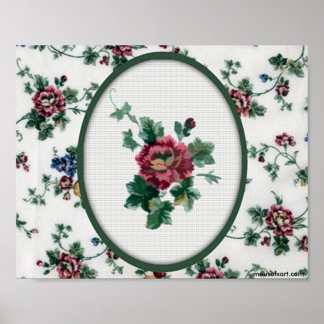 Rosa Cross Stitch Impressão (Frente)