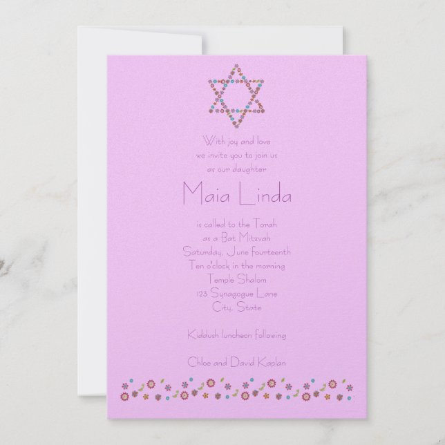 Rosa da estrela de David da flor do convite de (Frente)