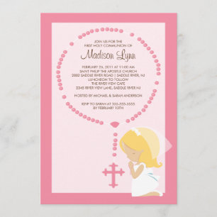 Rosa da menina do convite do comunhão do rosário