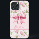 Rosa de algodão rosa com coquete do Arco<br><div class="desc">Esta capas de iphone apresenta um rosa cor-de-rosa no fundo com uma forma de caixa cor-de-rosa curvada que ancora seu nome personalização com um arco rosa giro.</div>