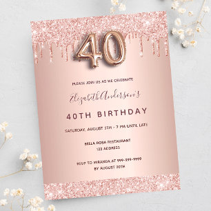 rosa de aniversário de 40 anos - convite cor-de-r