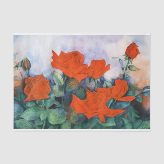 Rosa de Aquarela de Veludo Vermelho Papel Tecido (Frente )