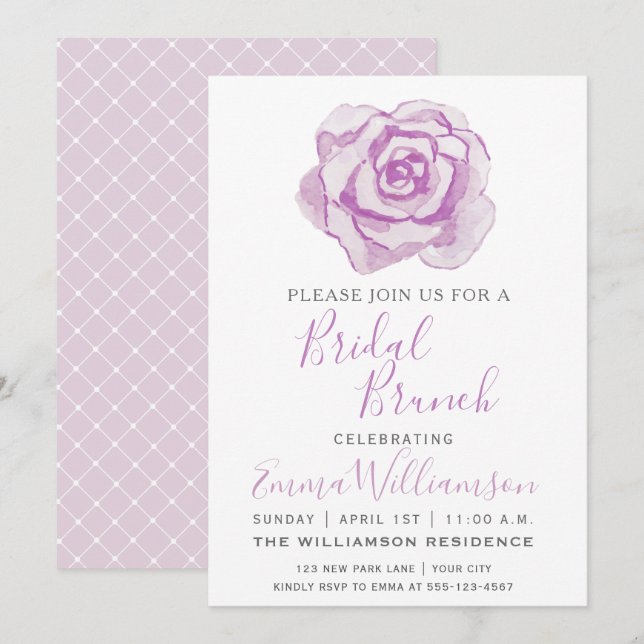 Rosa de Aquarela Puro | Convite Bridal Brunch (Frente/Verso)