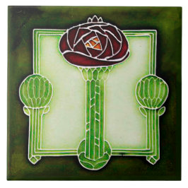 Rosa de Art Nouveau Mackintosh (Verde) Azulejo cer
