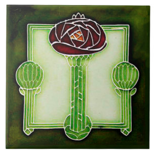 Rosa de Art Nouveau Mackintosh (Verde) Azulejo cer