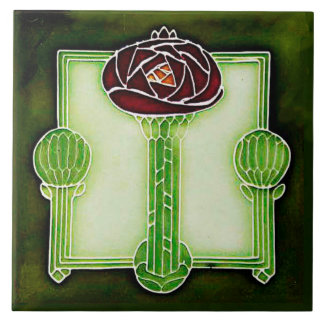 Rosa de Art Nouveau Mackintosh (Verde) Azulejo cer