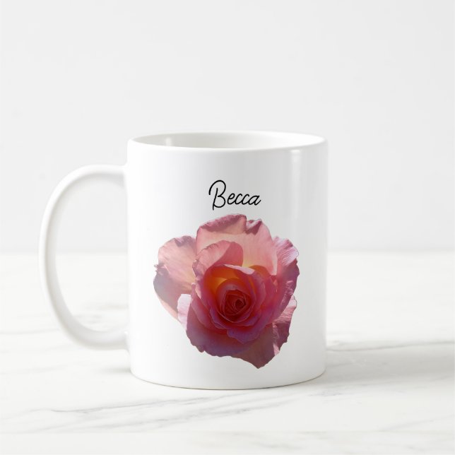Rosa de chá rosa radiante, caneca personalizada (Esquerda)
