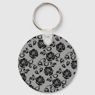 Rosa de  de renda preto Faux Chaveiro de rede