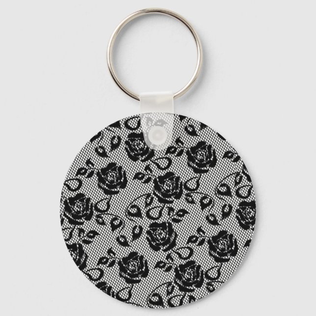 Rosa de  de renda preto Faux Chaveiro de rede (Frente)