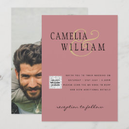 Rosa de Dusty do QRCode RSVP de Convite para Casam