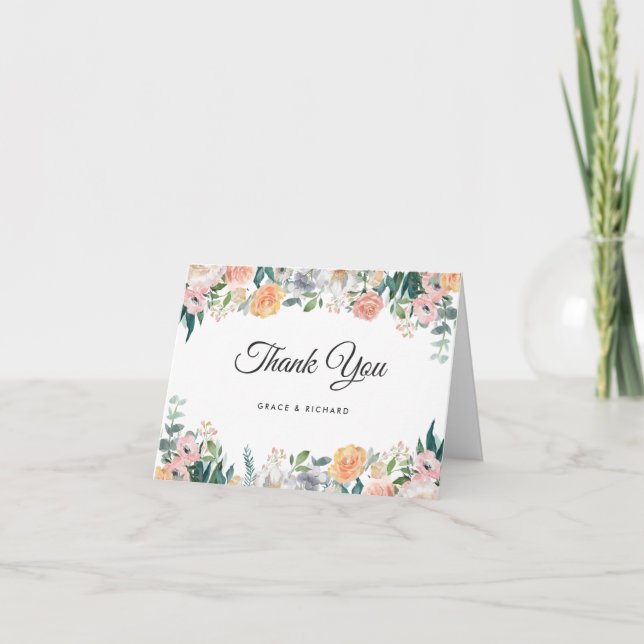 Rosa de Elegante Peony Floral Cartões de agradecim (Frente)