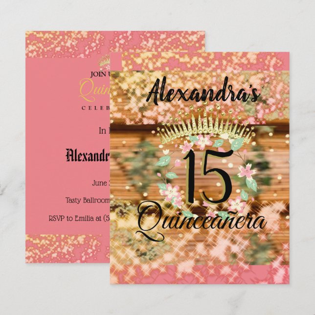 Rosa de espumante Dourada Quinceañera Princesa Esp (Frente/Verso)