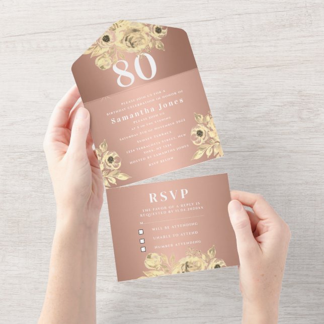 Rosa de Festa de aniversário Dourado, 80, Bold Chi (Aba destacável)