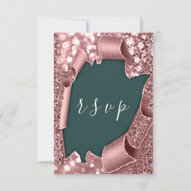 Rosa de Frame de Teal Glitter de Casamento RSVP (Verso)