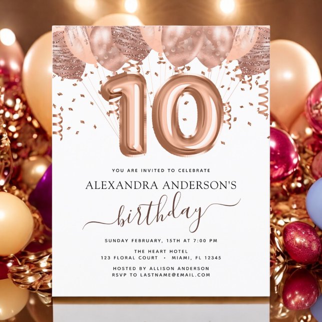 Rosa de Orçamento Balões Dourados 10ª Festa de ani (Criador carregado)