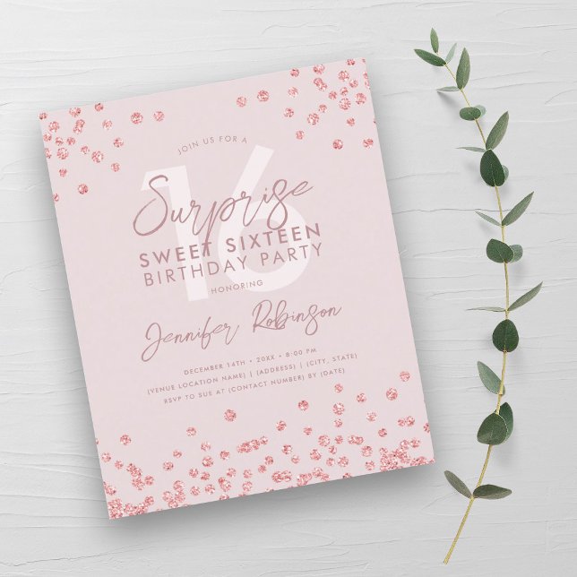 Rosa de Orçamento Blush Confetti Surprise Sweet 16 (Budget Rose Gold Blush Confetti Surprise Sweet 16 )