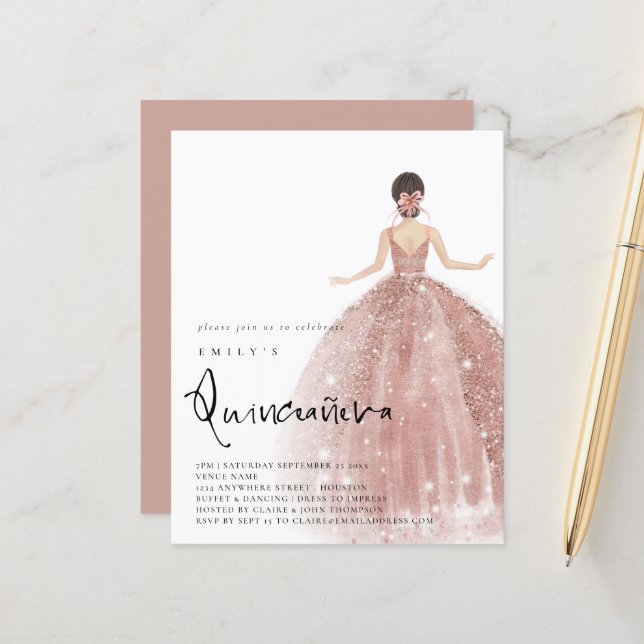 Rosa de orçamento Brunette Hair QR Quinceañera Dou (Frente/Verso In Situ)