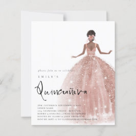 Rosa de Orçamento Cabelo Escuro Gown QR Quinceañer